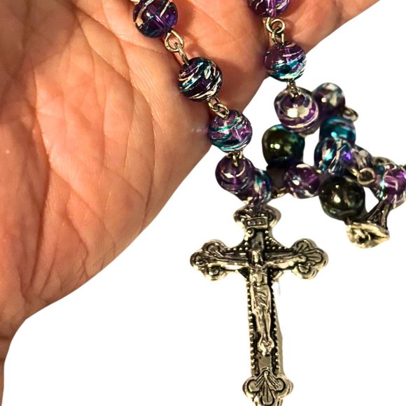 Artisan Crafted Holy Rosary In Iridescent Blue - Picture 5 of 5